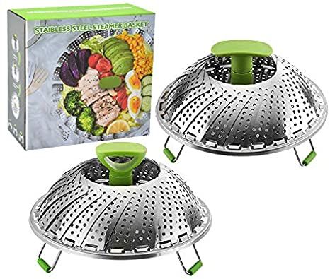 Vaporera expandible en acero inoxidable.